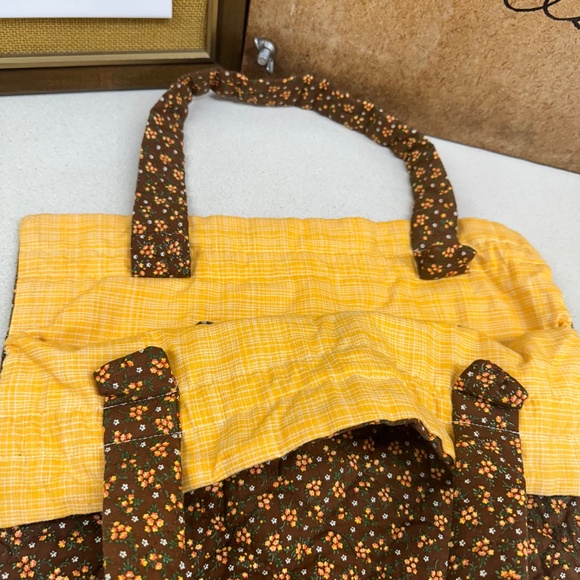Vintage Handmade Bag Quilted Sewing Bag Tote Grocery Bag Retro Fabric - Picture 4 of 6